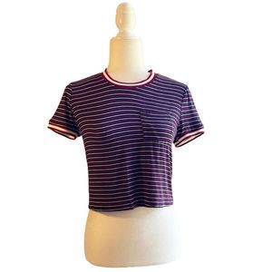 Moa moa Red & Blue Striped Cropped Top, Sz L